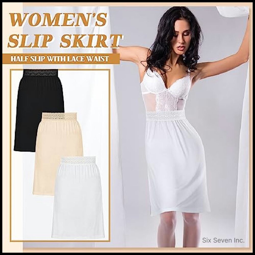 Knee Length Half Slips Set of 3 Lace Waistband Elegant Minimal Chic - Picture 5 of 8